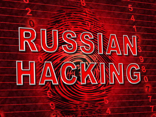 Russo Hacking Election Attack Alert 3D Ilustração mostra espionagem e violação de dados on-line. Proteção contra hackers digitais contra Moscou para proteger a democracia contra espionagem maliciosa
 - Foto, Imagem
