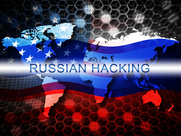 Orosz hacker választási támadás riasztási 2D-s illusztráció azt mutatja, kémkedés és adatok megsértése Online. Rosszindulatú kém elleni védelmére Moszkva ellen digitális Hacker-védelem - Fotó, kép