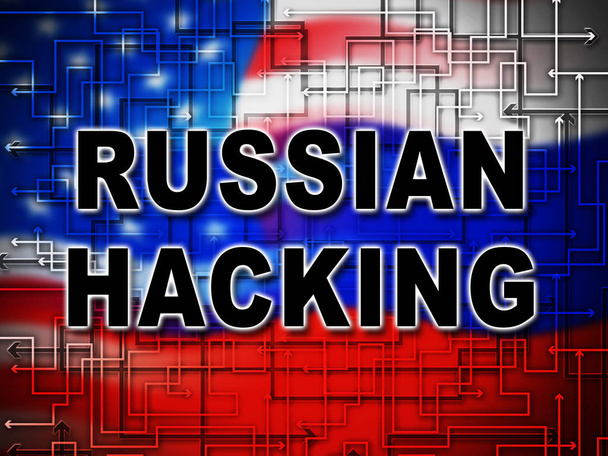 Russian Hacking Election Attack Alert 2d Illustration Shows Spying And Data Breach Online. Digital Hacker Protection Against Moscow To Protect Democracy Against Malicious Spy - Photo, Image