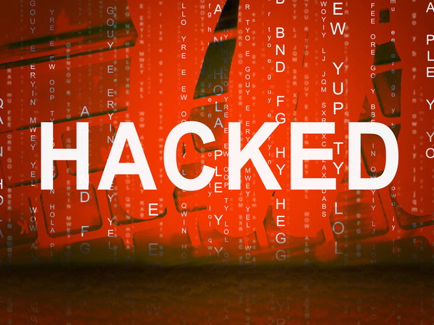 Site Web piraté Cyber Security Alert 2d Illustration montre en ligne les risques de données du site. Elections piratage attaques sur les États-Unis en 2018 et 2020 De la Russie
  - Photo, image