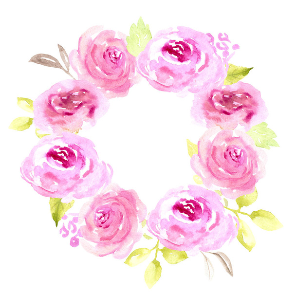    Watercolor pink floral wreath circle  - Foto, Imagen
