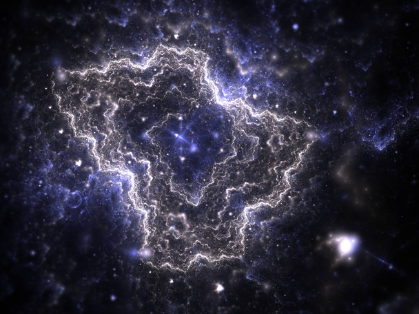 Dark blue fractal nebula galaxy, digital artwork for creative graphic design - Photo, Image
