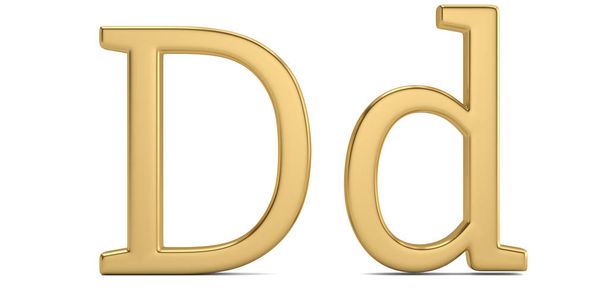 Gold metal d alphabet isolated on white background 3D illustration. - Foto, Bild