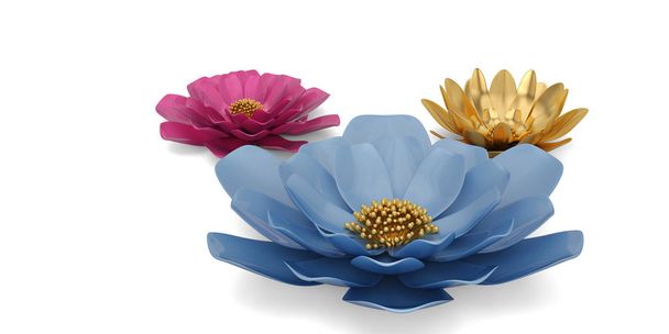3D bloemen geïsoleerd op een witte achtergrond 3d illustratie. - Foto, afbeelding