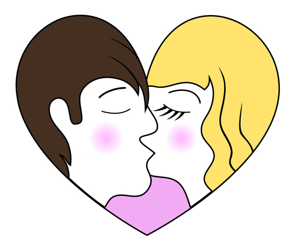 einen Jungen und ein Mädchen in Herzform küssen - Vektor, Bild