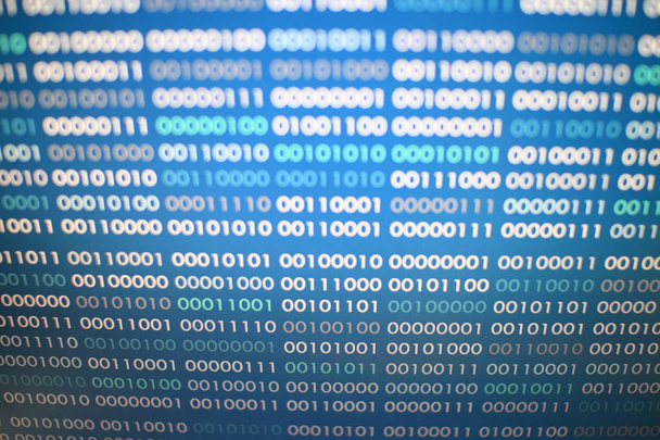 μπλε δυαδικό κώδικα. μπλοκ δυαδικών δεδομένων. Έννοια blockchain. μπλε φόντο με ένας αριθμός bit ψηφιακό δυαδικό κώδικα υπολογιστή και μηδέν κείμενο. - Φωτογραφία, εικόνα