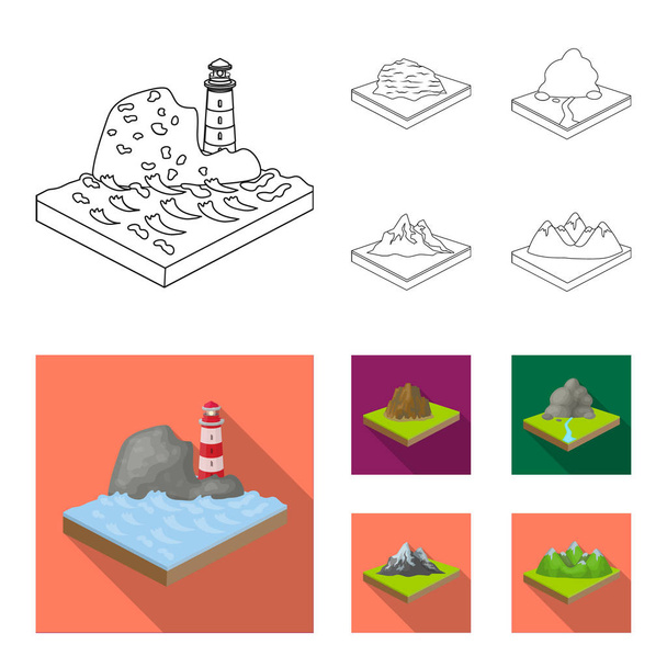 Mountains, rocks and landscape. Relief and mountains set collection icons in outline,flat style isometric vector symbol stock illustration web. - Vetor, Imagem
