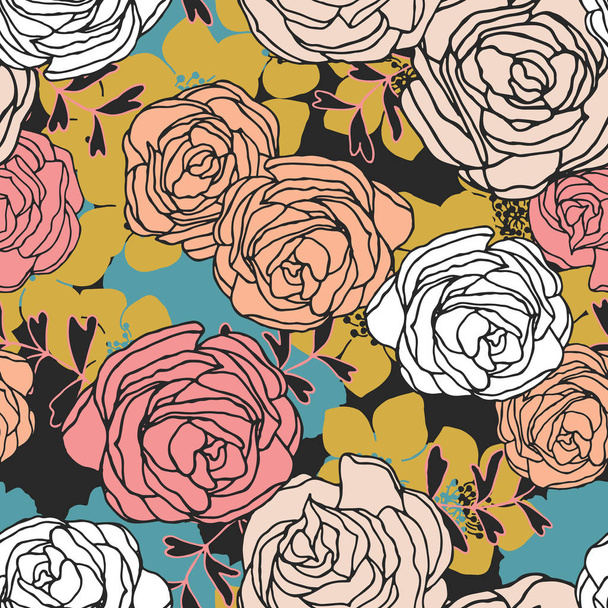Background with stylized tea roses - Vektör, Görsel