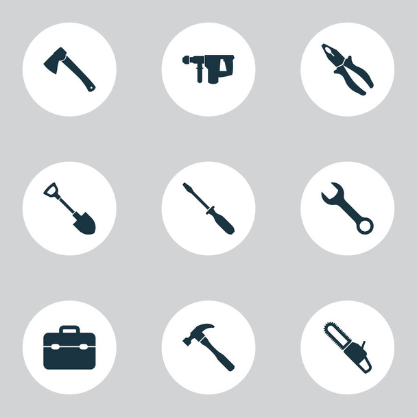 Repair icons set with wrench, shovel, screwdriver and other repair elements. Isolated vector illustration repair icons. - Vector, Image