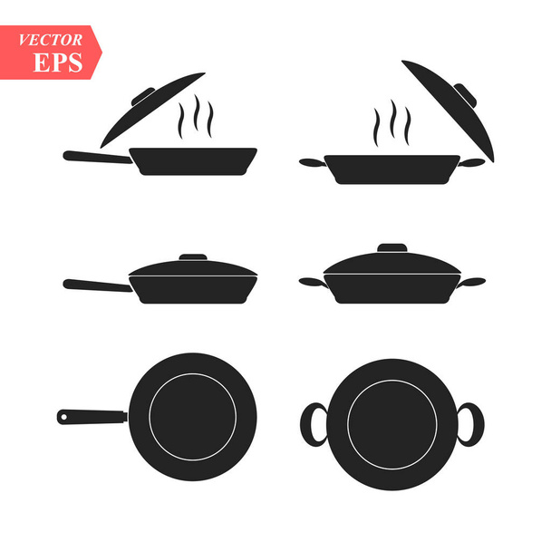 Frying Pans. Set of pan icon. Simple filled pan vector icon. On white background. eps 10 - Vector, Image