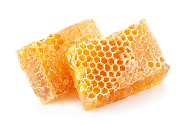 Yellow Honeycomb slice closeup isolated on white background - Фото, зображення