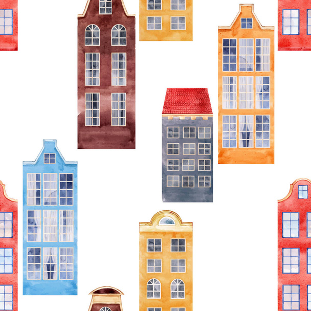 シームレスなベクトル パターン古いヨーロッパの都市住宅 - ベクター画像