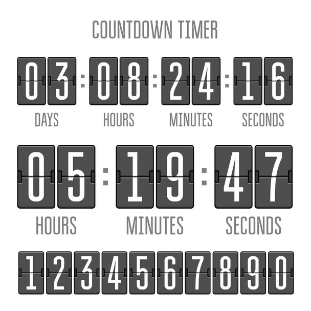 Flip Countdown Counter Timer auf weiß - Vektor, Bild