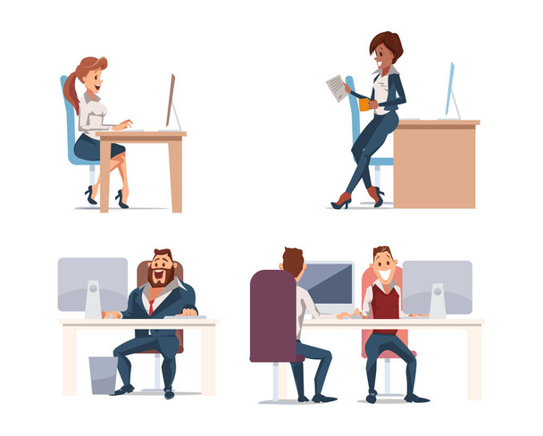 People Work in Office. Vector Illustration. - Vektor, obrázek