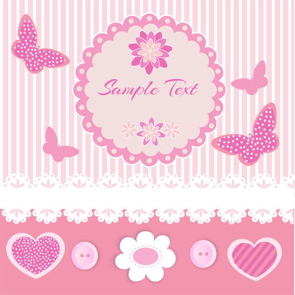 Pink frame with lace and butterflies - Vector, Image