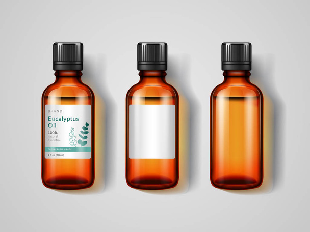 Botellas de vidrio con aceite de eucalipto
 - Vector, Imagen