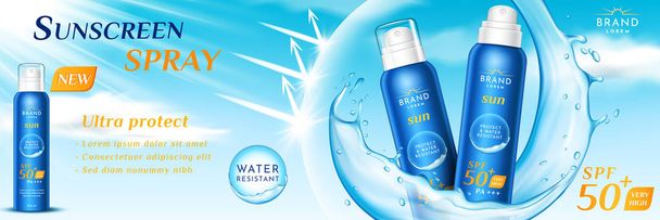 Publicidad de spray protector solar para el cuidado de la piel
 - Vector, Imagen