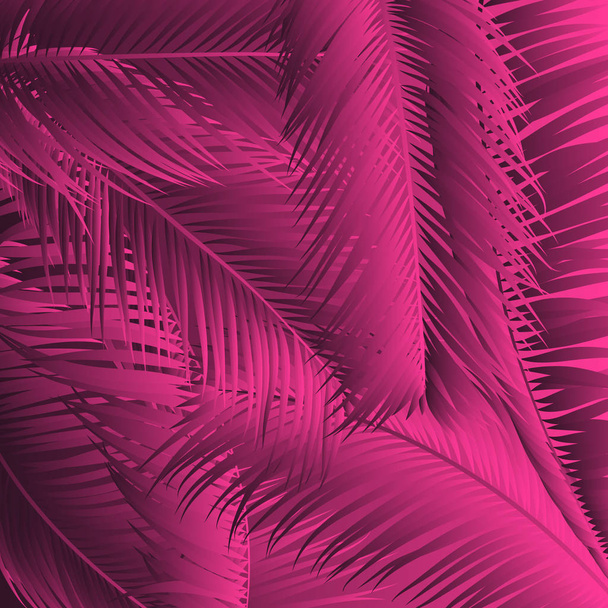 Pink Palm Leaves. Exotic Plants of Coconut. Trendy Branches Set. Vector Tropical Foliage. Botanical Illustration of Jungle Leaf. Pink Palm Leaves for Pattern, Print, Fabric, Textile or Trendy Design - Vector, Image