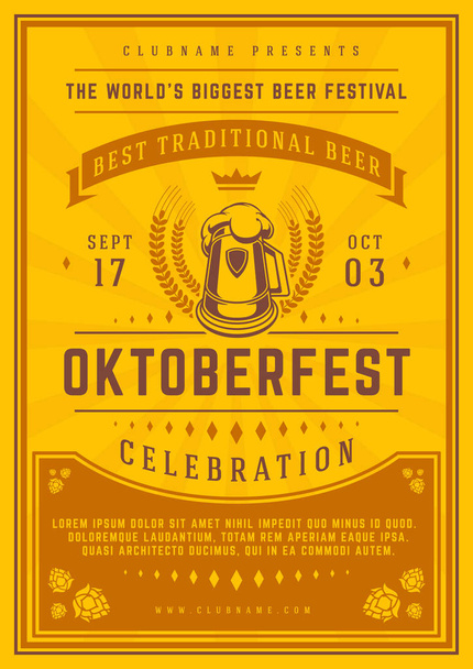 Oktoberfest sör fesztivál ünnepi plakát és szórólap sablon retro tipográfia. - Vektor, kép