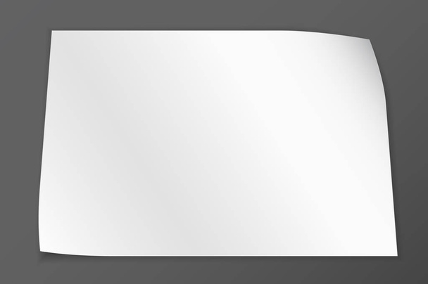 weißes Notizbuchpapier mit geschwungenen Ecken für Text oder Werbebotschaft auf schwarzem Hintergrund. - Vektor, Bild