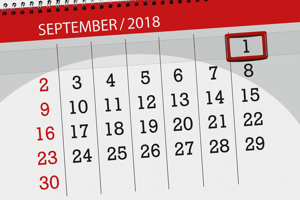 Planner kalendarz na miesiąc, dni tygodnia, 2018 r., 1 września, sobota - Zdjęcie, obraz