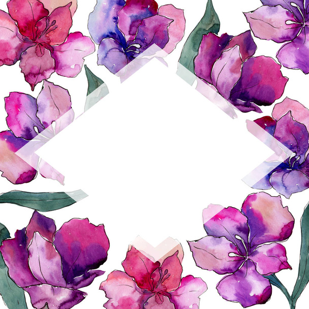 Akvarell színes alstroemeria virág. Virágos botanikai virág. Test határ Dísz tér. A háttér textúra, burkoló minta, keret vagy határ Aquarelle vadvirág. - Fotó, kép