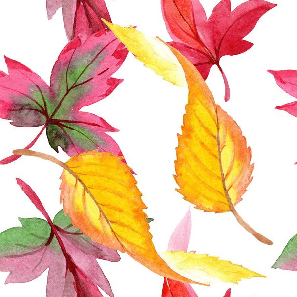 Színes őszi levelek, akvarell stílusú. Varratmentes háttérben minta. Szövet nyomtatási textúrát. Az Aquarelle levél a háttér textúra, burkoló minta, keret vagy határ. - Fotó, kép
