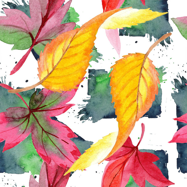 Colorful autumn leaves in a watercolor style. Seamless background pattern. Fabric wallpaper print texture. Aquarelle leaf for background, texture, wrapper pattern, frame or border. - Foto, Bild