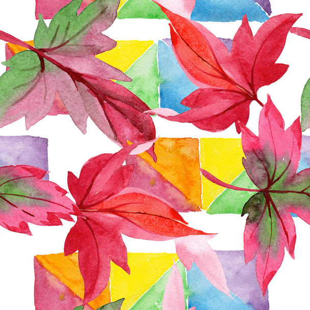 Colorful autumn leaves in a watercolor style. Seamless background pattern. Fabric wallpaper print texture. Aquarelle leaf for background, texture, wrapper pattern, frame or border. - Photo, Image