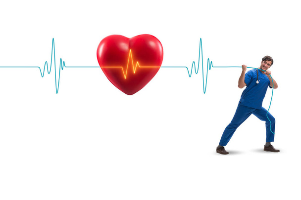 心臓の鼓動と遠隔医療の概念の心臓病学者 - 写真・画像