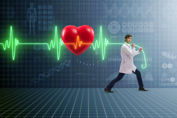Cardiólogo en concepto de telemedicina con latidos cardíacos - Foto, Imagen