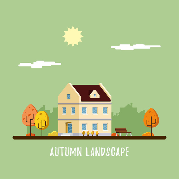 Townhouse, autumn landscape - Вектор,изображение