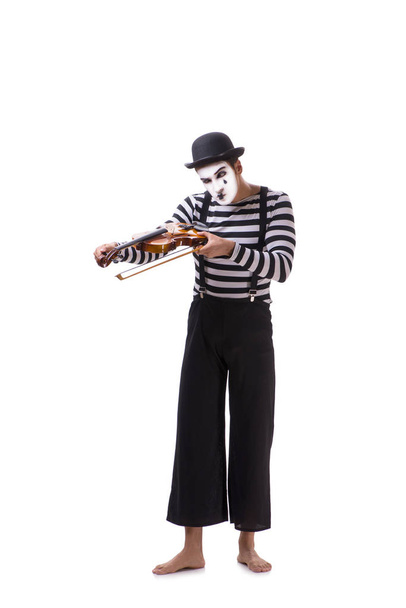 Mime jouant du violon isolé sur blanc - Photo, image