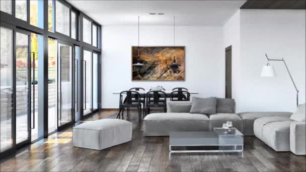 modern, világos belső terek apartman nappali szoba 3d rendering illusztráció - Felvétel, videó
