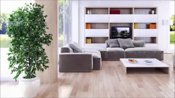intérieur lumineux moderne appartement Salon Illustration rendu 3D
 - Séquence, vidéo