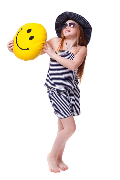 Beautiful young elementary age school girl with big yellow smile - Фото, зображення