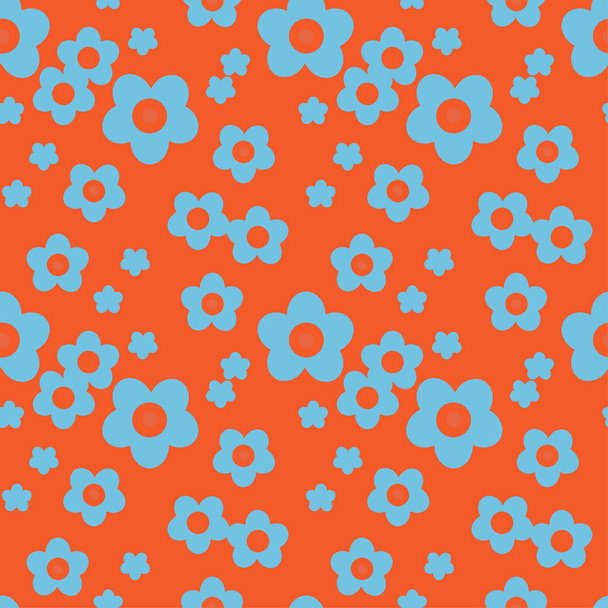 Vector seamless pattern with flat blue flowers. Cute retro vector illustrations for stickers, labels, tags, scrapbooking - Vektori, kuva