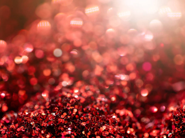 Red sparkling glitter bokeh background with light. - Fotoğraf, Görsel