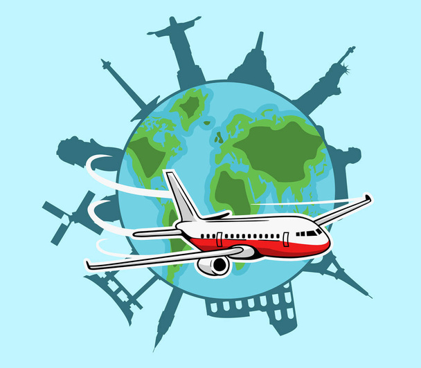 Illustrazione vettoriale di aeroplani che volano intorno al mondo.  - Vettoriali, immagini