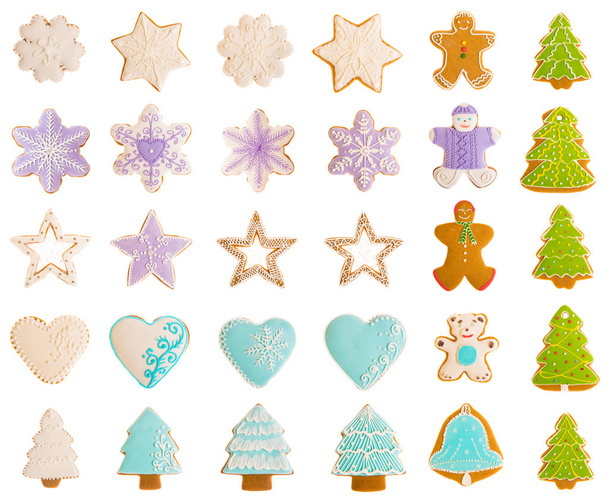 Collection of Christmas gingerbread cookies isolated on white background - Valokuva, kuva