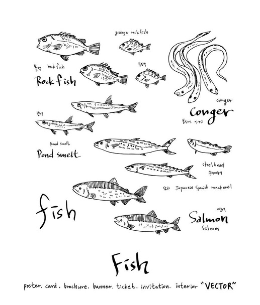 sea food illustrations / Hand drawn food ingredients - vector - Wektor, obraz