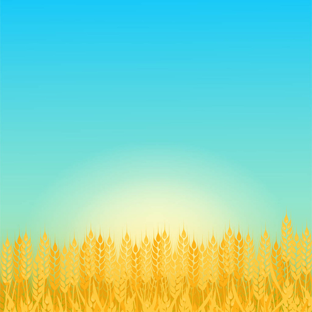 Letnim Słoneczny krajobraz z polem dojrzałej pszenicy gradientu płaski design ilustracji wektorowych. Piękne tło dla Twoich potrzeb. Słoneczny dzień w polu pszenicy. - Wektor, obraz