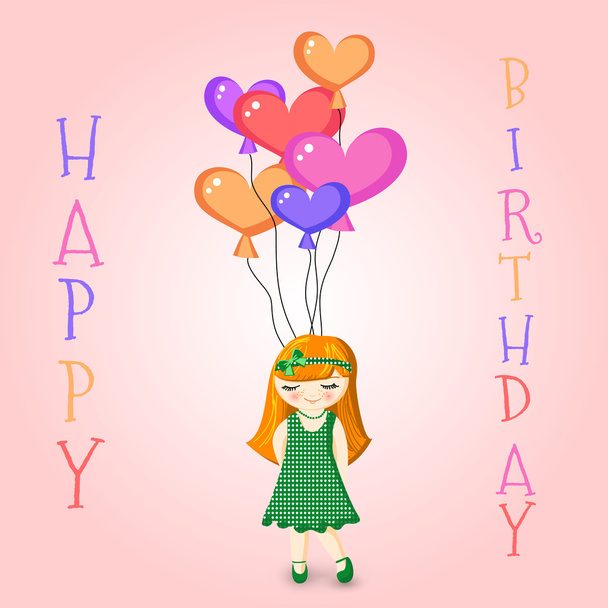 Ilustração vetorial de uma menina segurando balões de aniversário
 - Vetor, Imagem