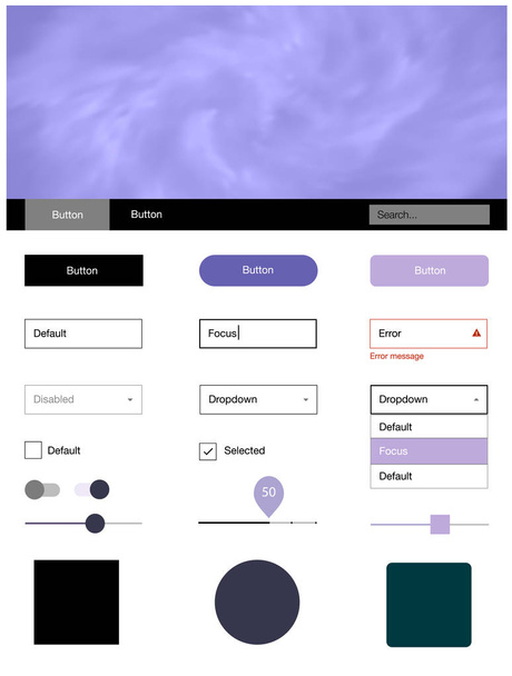 Light Purple vetor web ui kit com estrelas nebulosas. Guia de estilo colorido com estrelas em fundo abstrato. Layout bonito para sites, landing pages
. - Vetor, Imagem