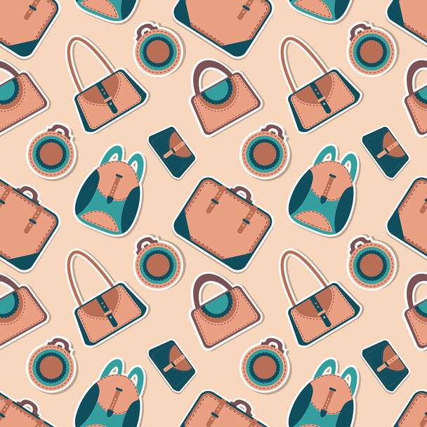 Bolso de mujer de dibujos animados. Bolsas de moda vectorial patrón sin costura
 - Vector, imagen