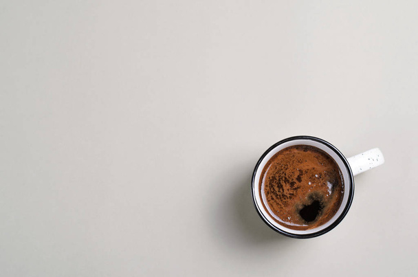 Cup of Coffee on Bright Beige Background, Coffee Mug - Φωτογραφία, εικόνα