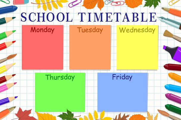 Template school timetable for students or pupils. Vector Illustration. - Vector, Image