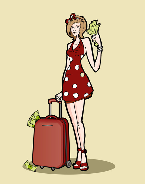 Woman with a luggage bag. Vector illustration. - Vector, Image