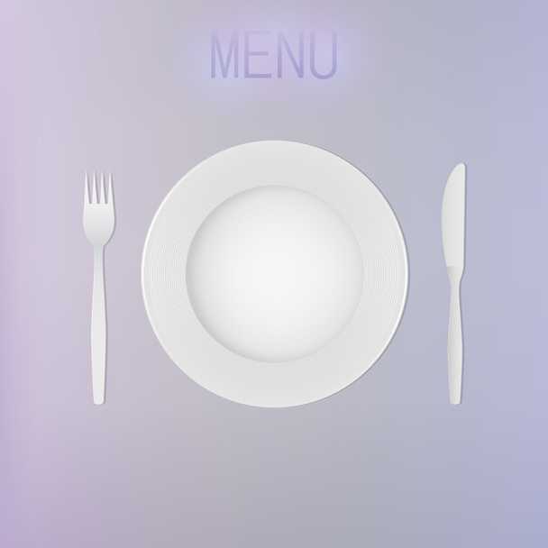 Порожня обідня тарілка, ніж і набір виделки
 - Вектор, зображення