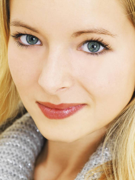 caucasian blonde woman close up portrait - Фото, изображение